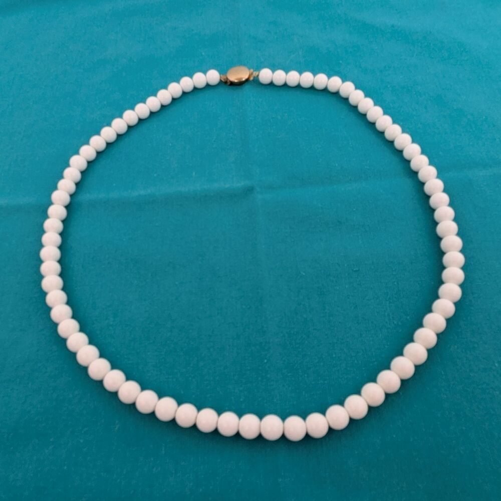 White Bead Matinee Necklace Box Clasp Vintage 22 Inch